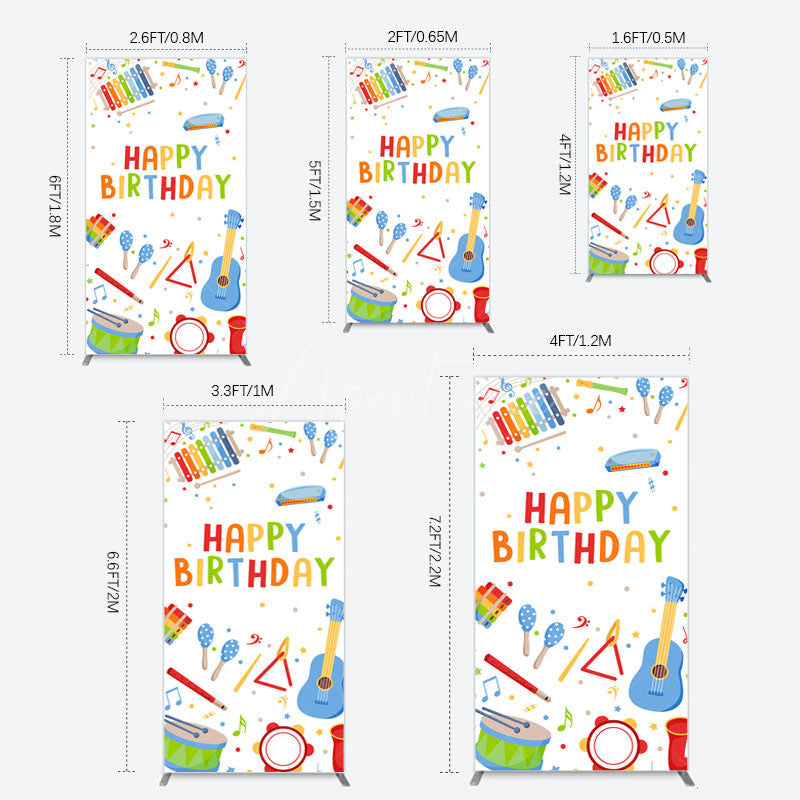 Aperturee - Aperturee Musical Instruments Kids Theme Birthday Rectangle Backdrop