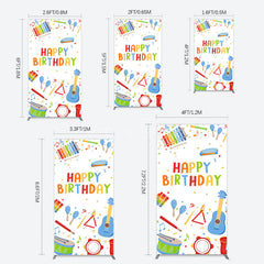 Aperturee - Aperturee Musical Instruments Kids Theme Birthday Rectangle Backdrop