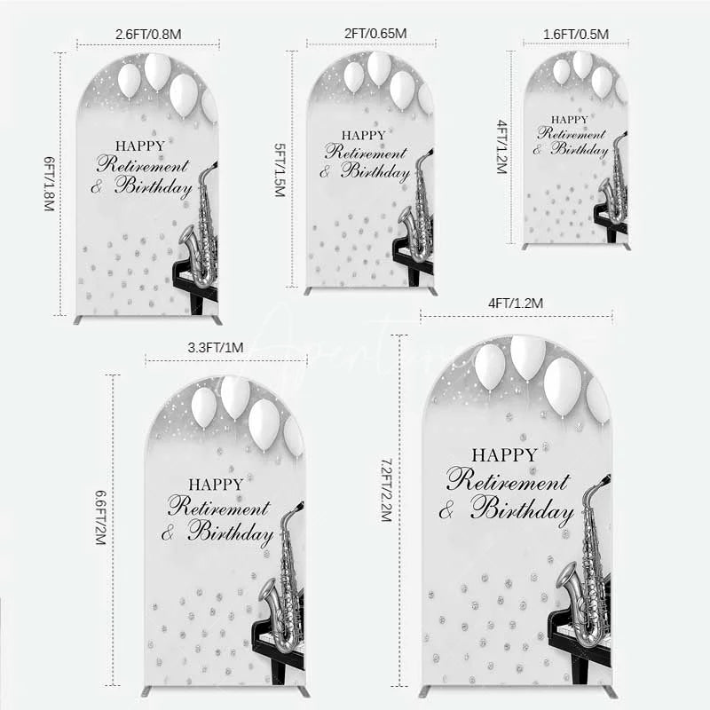 Aperturee - Aperturee Musical Retirement and Birthday Arch Backdrop Silver Saxophone and Piano Party Decoration