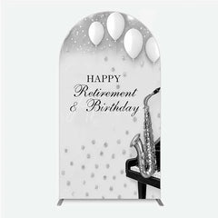 Aperturee - Aperturee Musical Retirement and Birthday Arch Backdrop Silver Saxophone and Piano Party Decoration