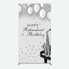 Aperturee - Aperturee Musical Retirement and Birthday Rectangle Backdrop Silver Saxophone and Piano Party Decoration