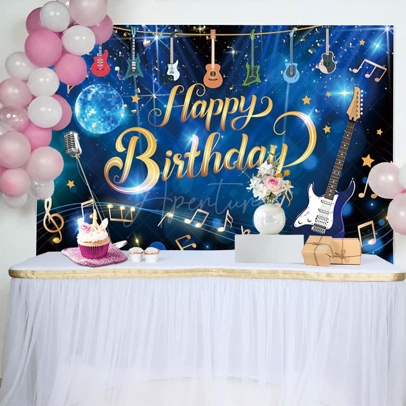 Aperturee - Aperturee Musician Disco Ball Glitter Happy Birthday Backdrop