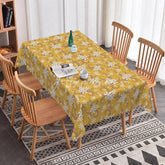 Aperturee - Aperturee Mustard Yellow Floral Rectangle Tablecloth White Vine Pattern for Fall Thanksgiving Dining Room Decoration