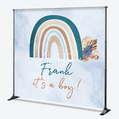 Aperturee - Aperturee Muted Boho Rainbow Dried Flowers Custom Backdrop for Baby Shower Personalized Name It’s a Boy Theme