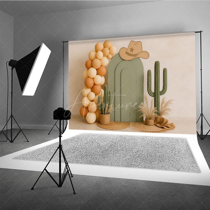 Aperturee Aperturee My First Rodeo Cake Smash Backdrop Western Cowboy and Cactus Theme Boho Themed First Birthday Photo Prop