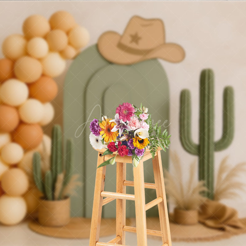 Aperturee Aperturee My First Rodeo Cake Smash Backdrop Western Cowboy and Cactus Theme Boho Themed First Birthday Photo Prop
