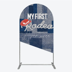 Aperturee - Aperturee My First Rodeo First Birthday Arch Backdrop Western Cowboy Theme with Denim Print Boy’s 1st Birthday Party