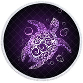 Aperturee - Aperturee Mysterious Black Purple Turtle Round Beach Towel