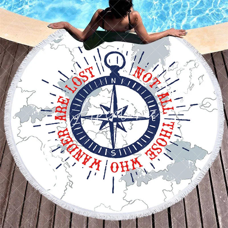 Aperturee - Aperturee Mysterious Simple Compass Journey Round Beach Towel