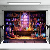 Aperturee - Aperturee Mystical Alchemist Lab with Glowing Potions and Cosmic Window Holiday Backdrop Enchanting Fantasy Decor