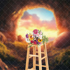 Aperturee - Aperturee Mystical Cave Entrance Sunset Glow Cross Backdrop