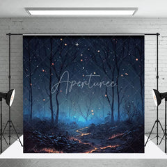 Aperturee - Aperturee Mystical Dark Forest Photography Backdrop Magical Glowing Path and Sparkling Starry Night Sky for Photo