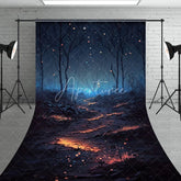 Aperturee - Aperturee Mystical Dark Forest Sweep Backdrop featuring a Magical Glowing Path and Sparkling Starry Night Sky