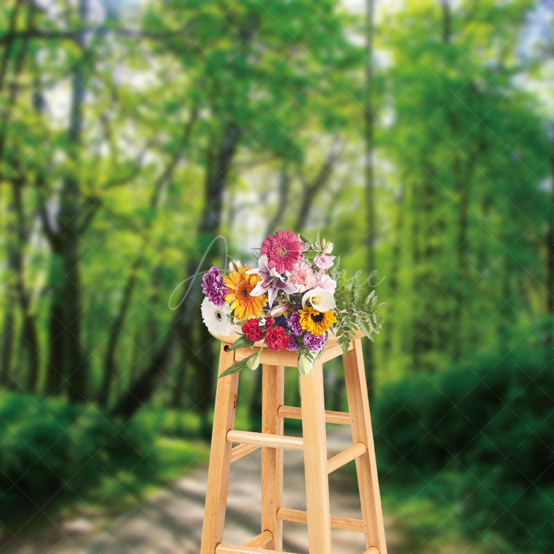 Aperturee - Aperturee Mystical Forest Path Vibrant Green Foliage Backdrop