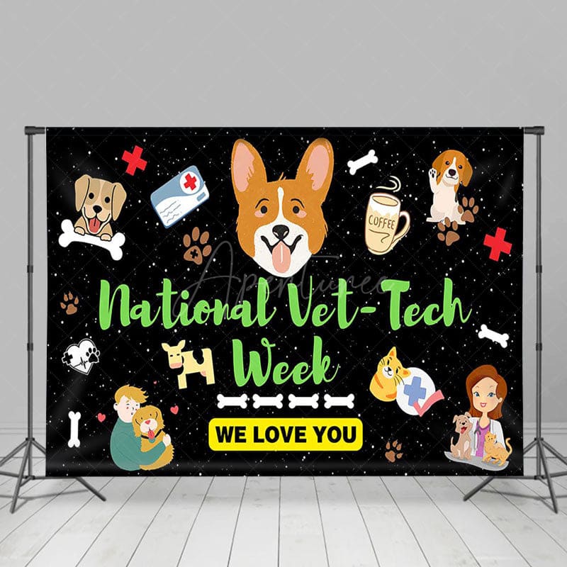 Aperturee - Aperturee National Vet Tech Week Cartoon Love You Backdrop