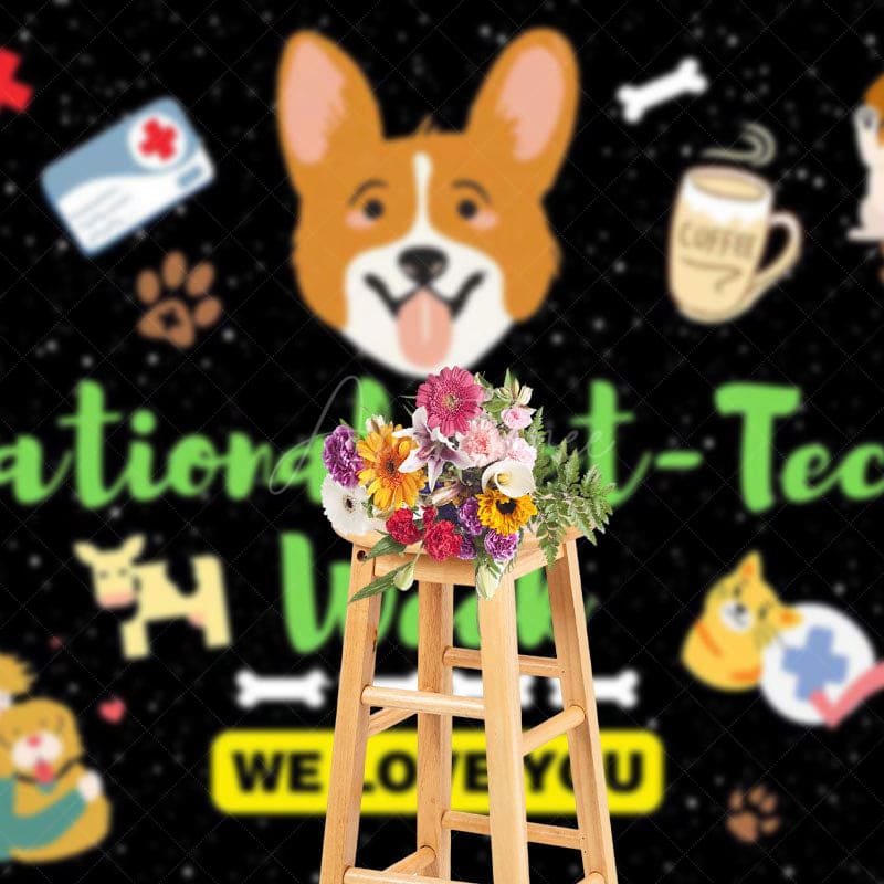 Aperturee - Aperturee National Vet Tech Week Cartoon Love You Backdrop