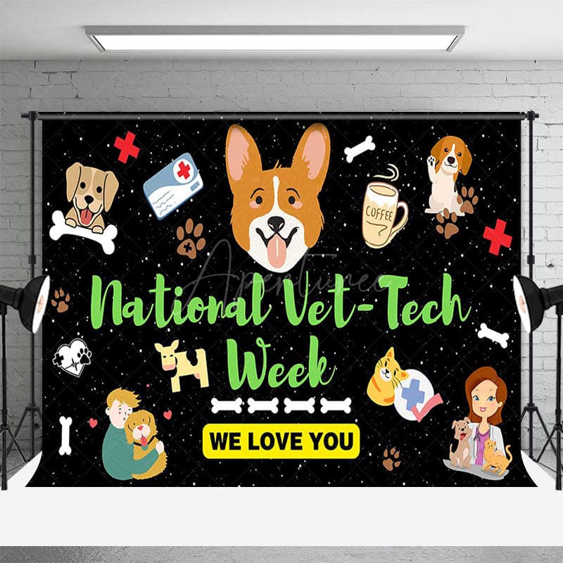 Aperturee - Aperturee National Vet Tech Week Cartoon Love You Backdrop