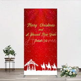 Aperturee - Aperturee Nativity Scene Merry Christmas Rectangle Backdrop Red Snowy Blessed New Year Party Cover