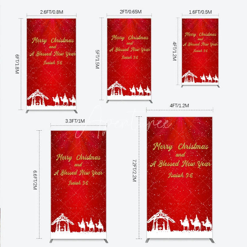 Aperturee - Aperturee Nativity Scene Merry Christmas Rectangle Backdrop Red Snowy Blessed New Year Party Cover