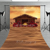 Aperturee - Aperturee Nativity Scene Sweep Backdrop Manger with Star of Bethlehem Religious Christian Christmas Photo Floor Drop