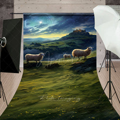 Aperturee Aperturee Nativity Scene Sweep Photo Backdrop Shepherds and Sheep Watching Star of Bethlehem Religious Christmas Prop