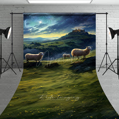 Aperturee Aperturee Nativity Scene Sweep Photo Backdrop Shepherds and Sheep Watching Star of Bethlehem Religious Christmas Prop