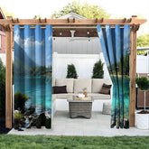 Aperturee - Aperturee Natural Beach Waterproof Printed Outdoor Curtains