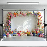 Aperturee - Aperturee Natural Colorful Floral White Wall Wedding Backdrop