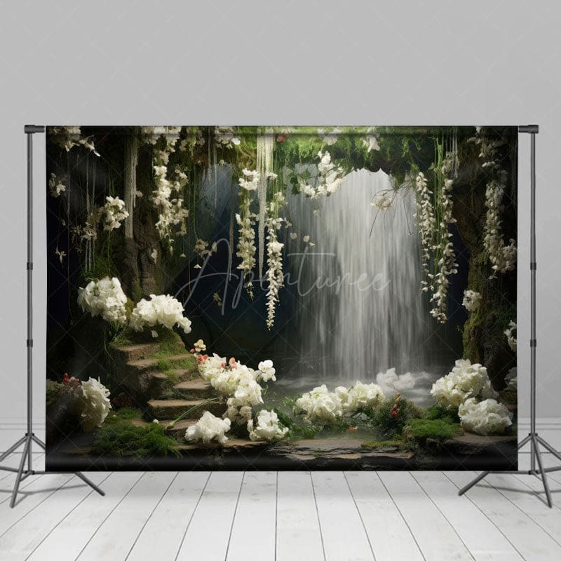 Aperturee - Aperturee Natural Flower Plant Waterfall Landscape Backdrop