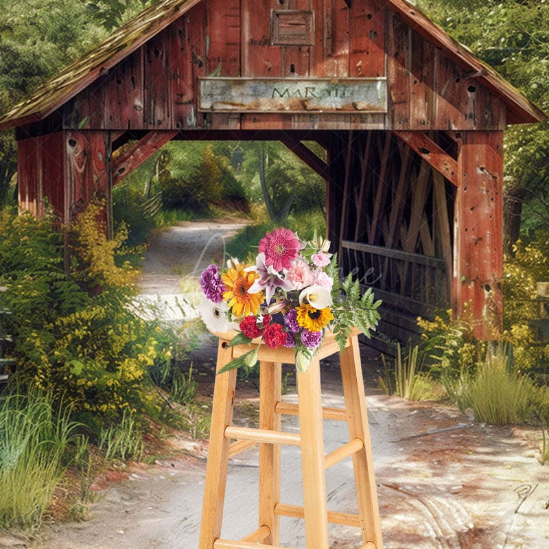Aperturee - Aperturee Natural Forest Summer Covered Bridge Photo Backdrop
