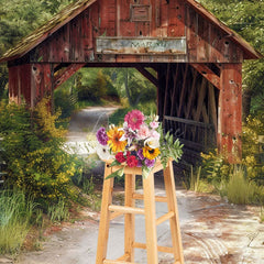 Aperturee - Aperturee Natural Forest Summer Covered Bridge Photo Backdrop