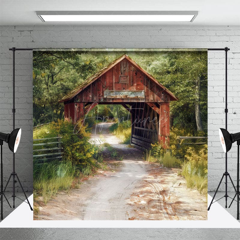 Aperturee - Aperturee Natural Forest Summer Covered Bridge Photo Backdrop