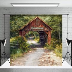 Aperturee - Aperturee Natural Forest Summer Covered Bridge Photo Backdrop