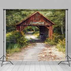 Aperturee - Aperturee Natural Forest Summer Covered Bridge Photo Backdrop