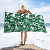 Aperturee - Aperturee Natural Green Monstera Plant Custom Name Beach Towel