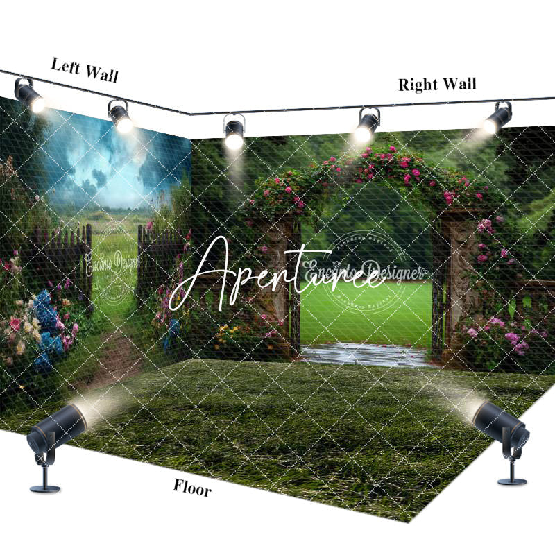 Aperturee - Aperturee Natural Greenery Arch Gate Wedding Room Set Backdrop