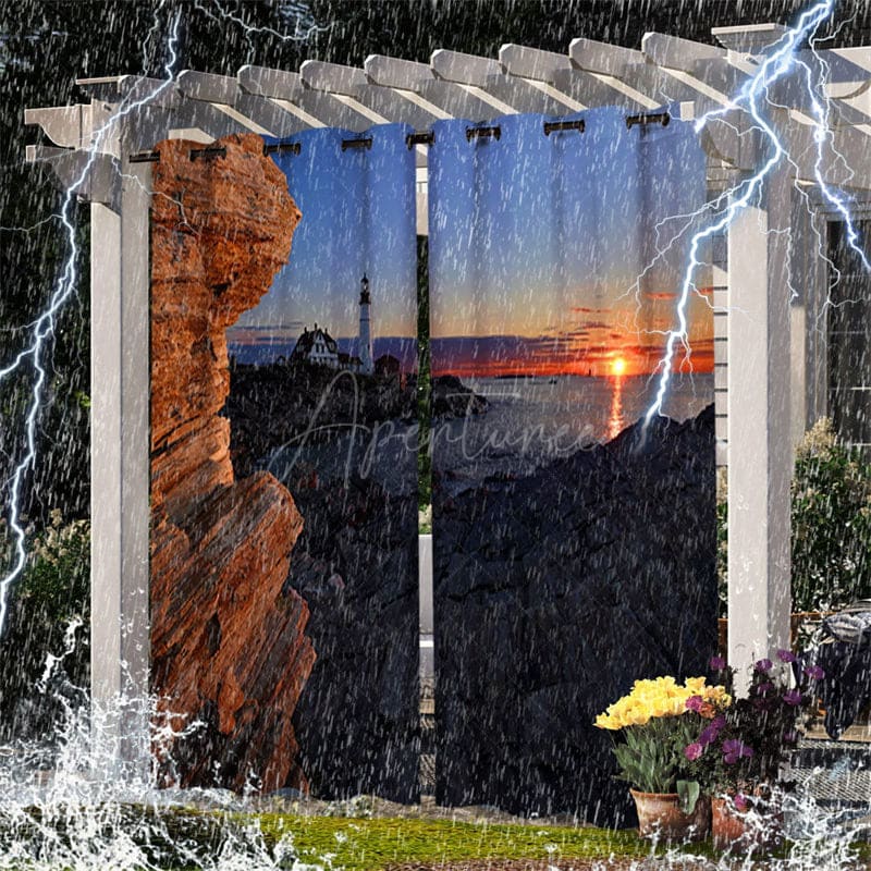Aperturee - Aperturee Natural Landscape Waterproof Outdoor Curtains For Gazebo