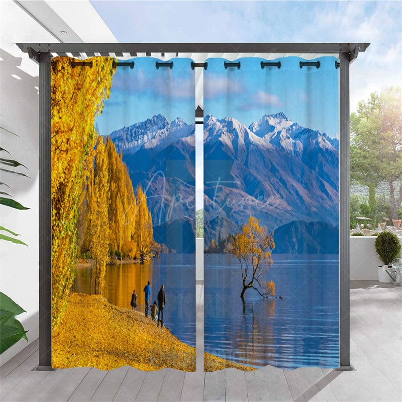 Aperturee - Aperturee Natural Mountain Lake Waterproof Printed Outdoor Curtains