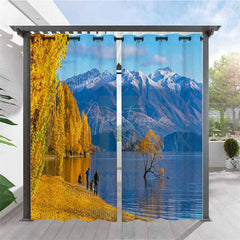 Aperturee - Aperturee Natural Mountain Lake Waterproof Printed Outdoor Curtains