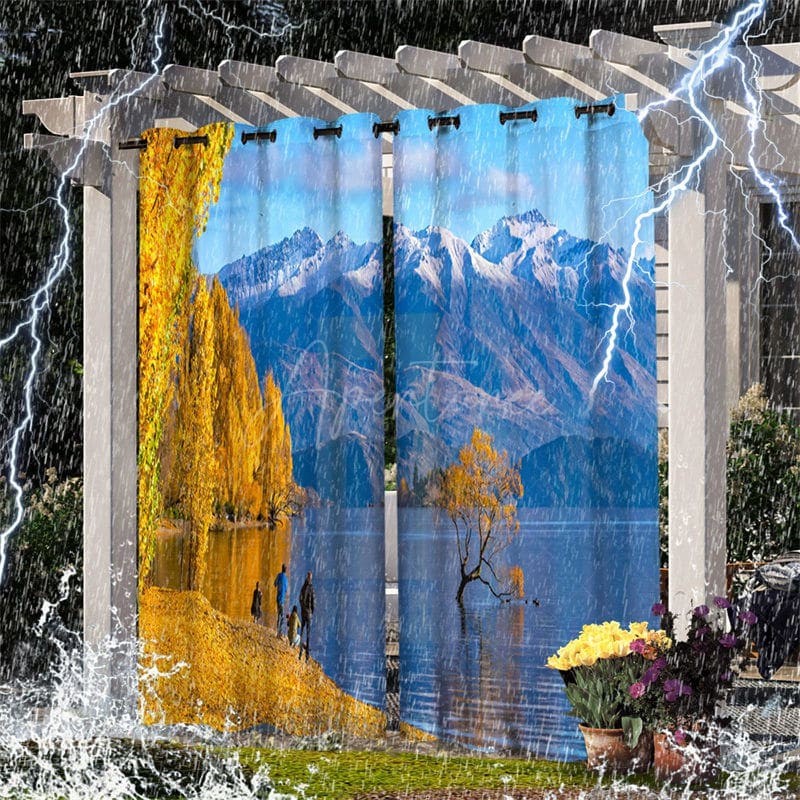 Aperturee - Aperturee Natural Mountain Lake Waterproof Printed Outdoor Curtains
