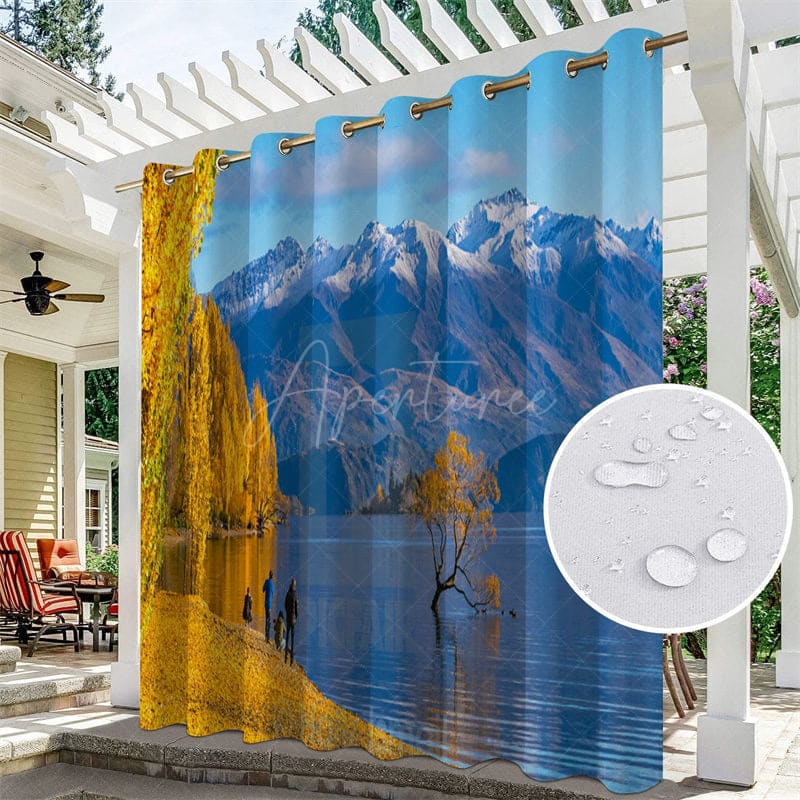 Aperturee - Aperturee Natural Mountain Lake Waterproof Printed Outdoor Curtains