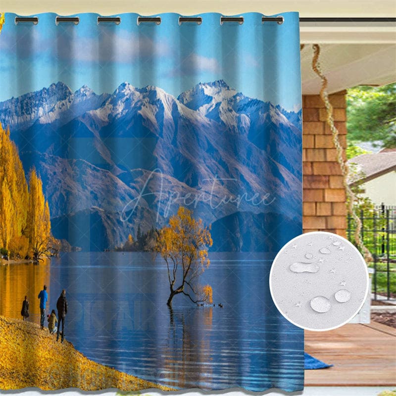 Aperturee - Aperturee Natural Mountain Lake Waterproof Printed Outdoor Curtains