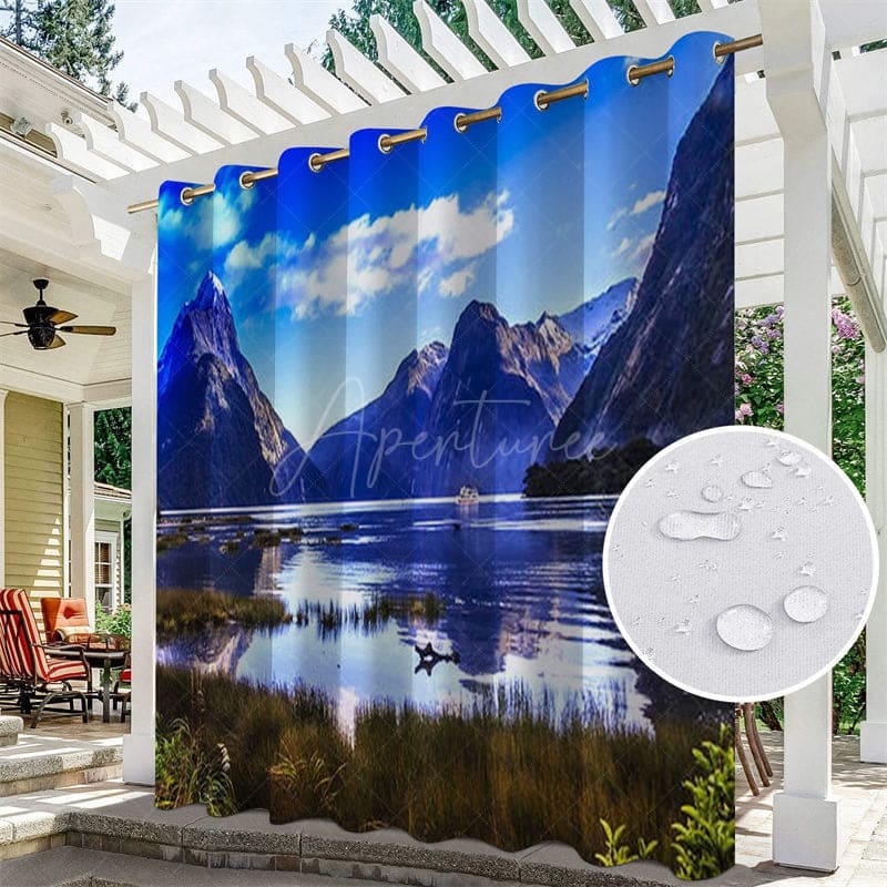 Aperturee - Aperturee Natural Mountain Scenery Waterproof Printed Outdoor Curtains