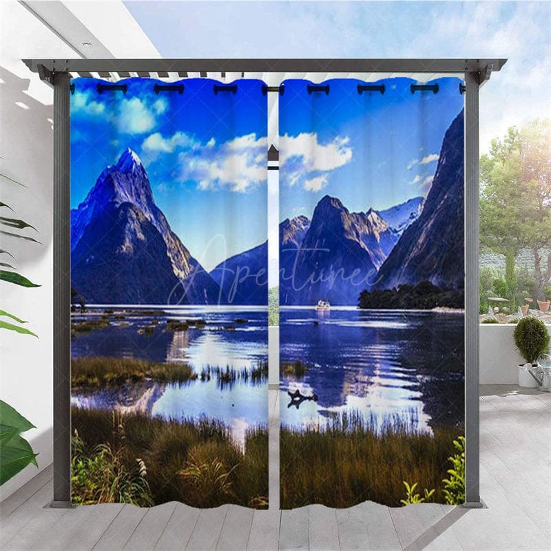 Aperturee - Aperturee Natural Mountain Scenery Waterproof Printed Outdoor Curtains