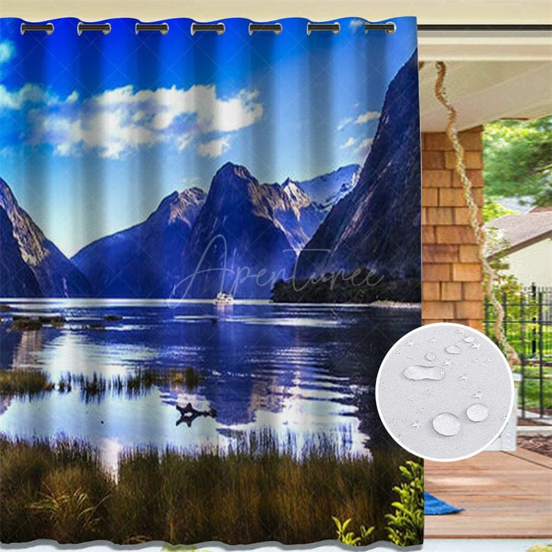 Aperturee - Aperturee Natural Mountain Scenery Waterproof Printed Outdoor Curtains