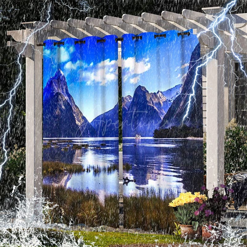 Aperturee - Aperturee Natural Mountain Scenery Waterproof Printed Outdoor Curtains