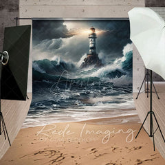 Aperturee - Aperturee Natural Ocean Waves Stormy Lighthouse Sweep Backdrop