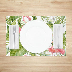 Aperturee - Aperturee Natural Plant Monstera Flamingo Set of 4 Placemats