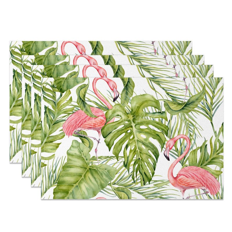 Aperturee - Aperturee Natural Plant Monstera Flamingo Set of 4 Placemats