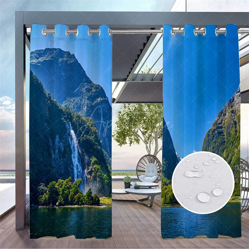 Aperturee - Aperturee Natural Scene Printed Waterproof Outdoor Curtains For Porch